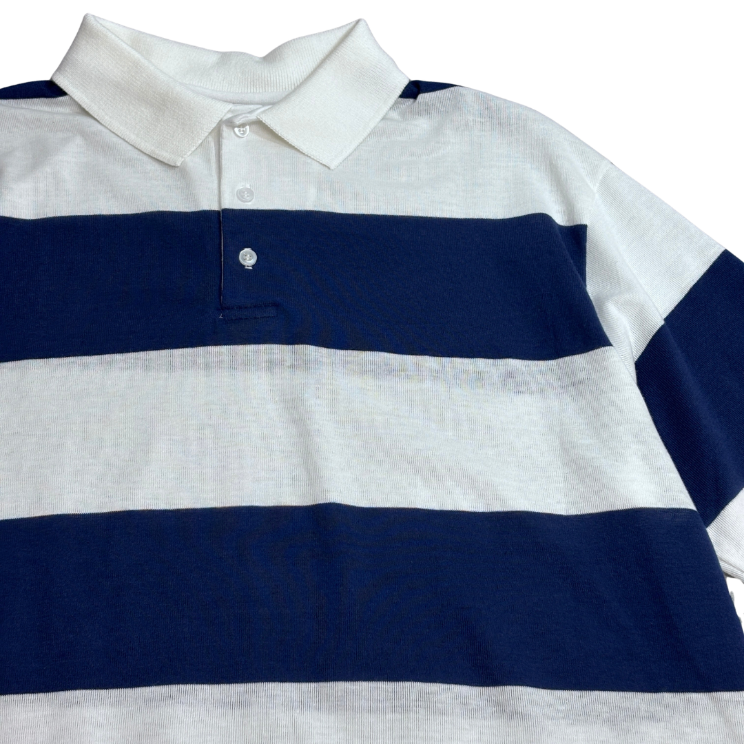 【USA製 WHANG SPORTS APPAREL ボーダー ポロシャツ】ネイビー×ホワイト XL/8-74