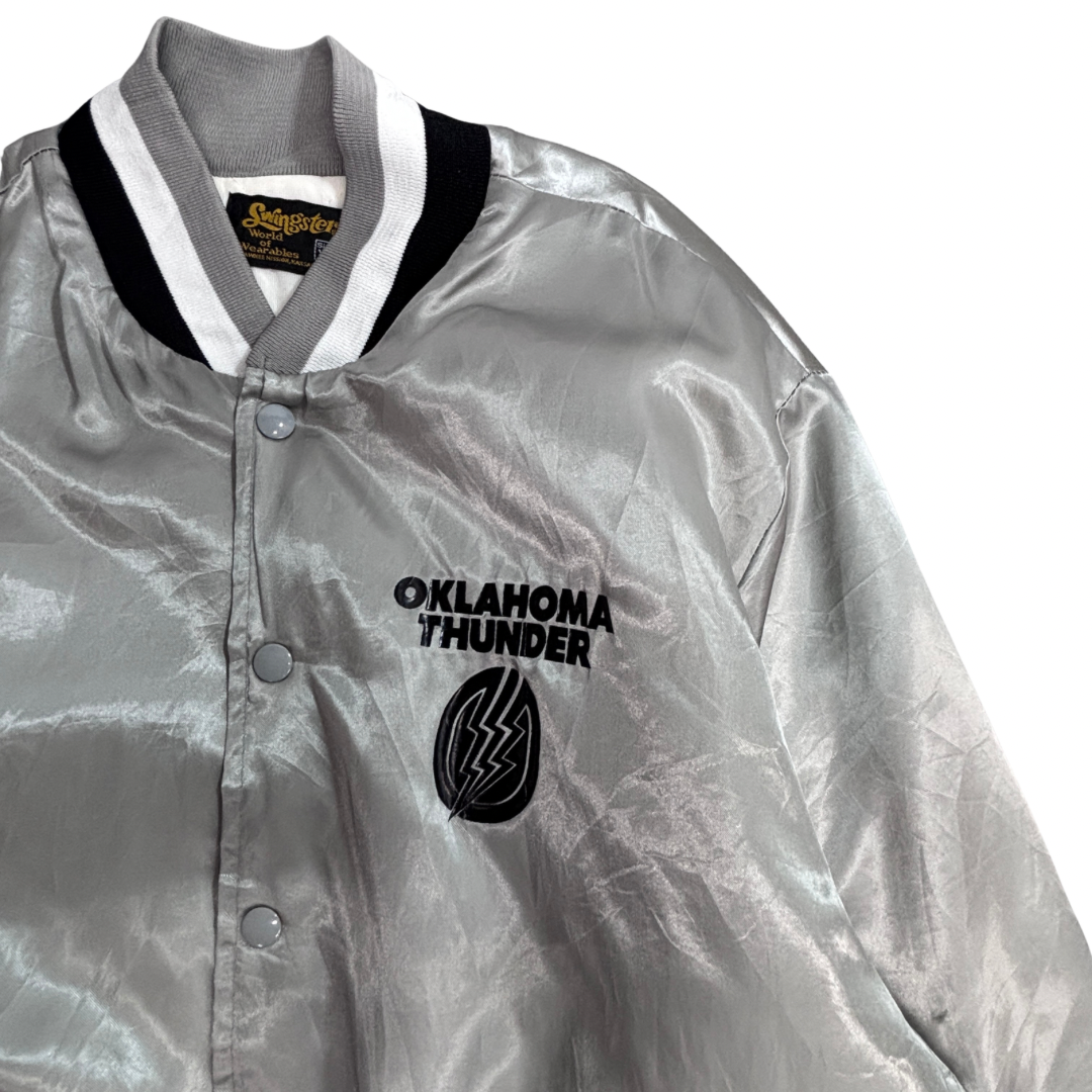 90s Swingster OKLAHOMA THUNDER サテンスタジャン USA製 XLサイズ｜シルバー 中綿 バスケ チーム系/3-49