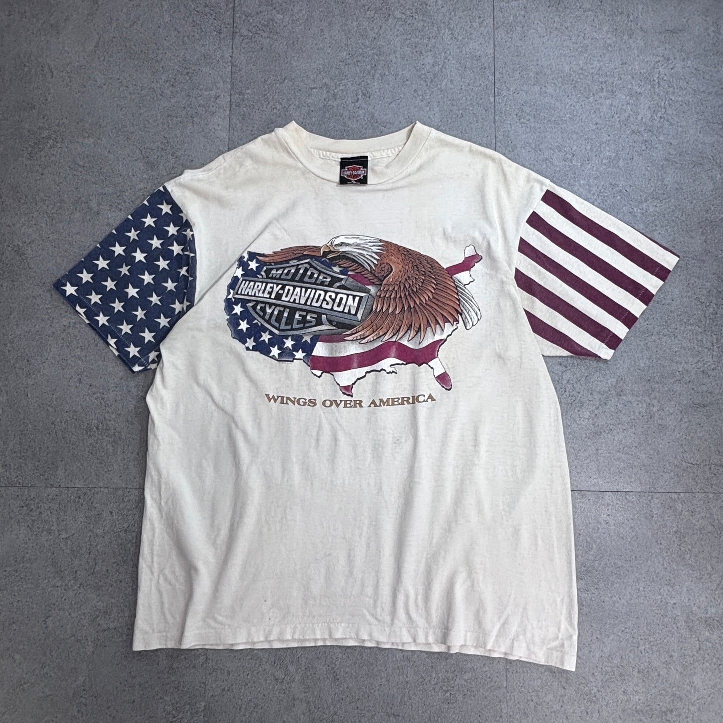 HARLEY-DAVIDSON USA製 WINGS OVER AMERICA 星条旗スリーブ 両面プリントTシャツ XL ハーレーダビッドソン メンフィス/4-34