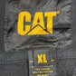 【CAT CATERPILLAR プルオーバーパーカー】キャタピラー 袖ロゴ ブラック XL 企業ロゴ ワーク系 古着/9-12