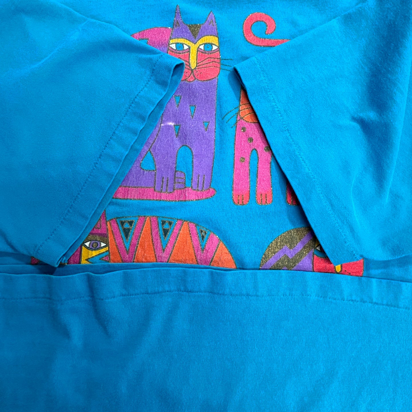 90s Laurel Burch Cat アートTシャツ USA製 シングルステッチ｜カラフル猫デザイン ヴィンテージ/3-47