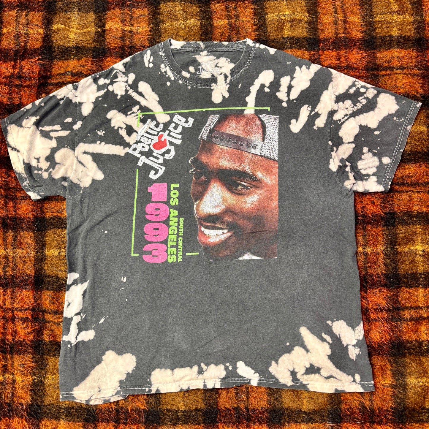【2PAC × POETIC JUSTICE】ヴィンテージ加工 ヒップホップTシャツ｜90s ストリート系 タイダイデザイン