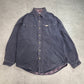 【Carhartt チェック裏地 ダック ワークシャツジャケット】ブラック系 M スナップボタン フェード 古着/8-37