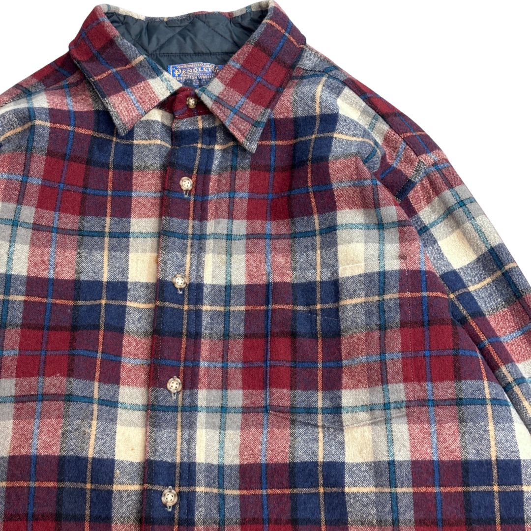 【Pendleton チェック柄 ウールシャツジャケット】ペンドルトン USA製 100%ヴァージンウール キルティングライナー付き 古着/8-10