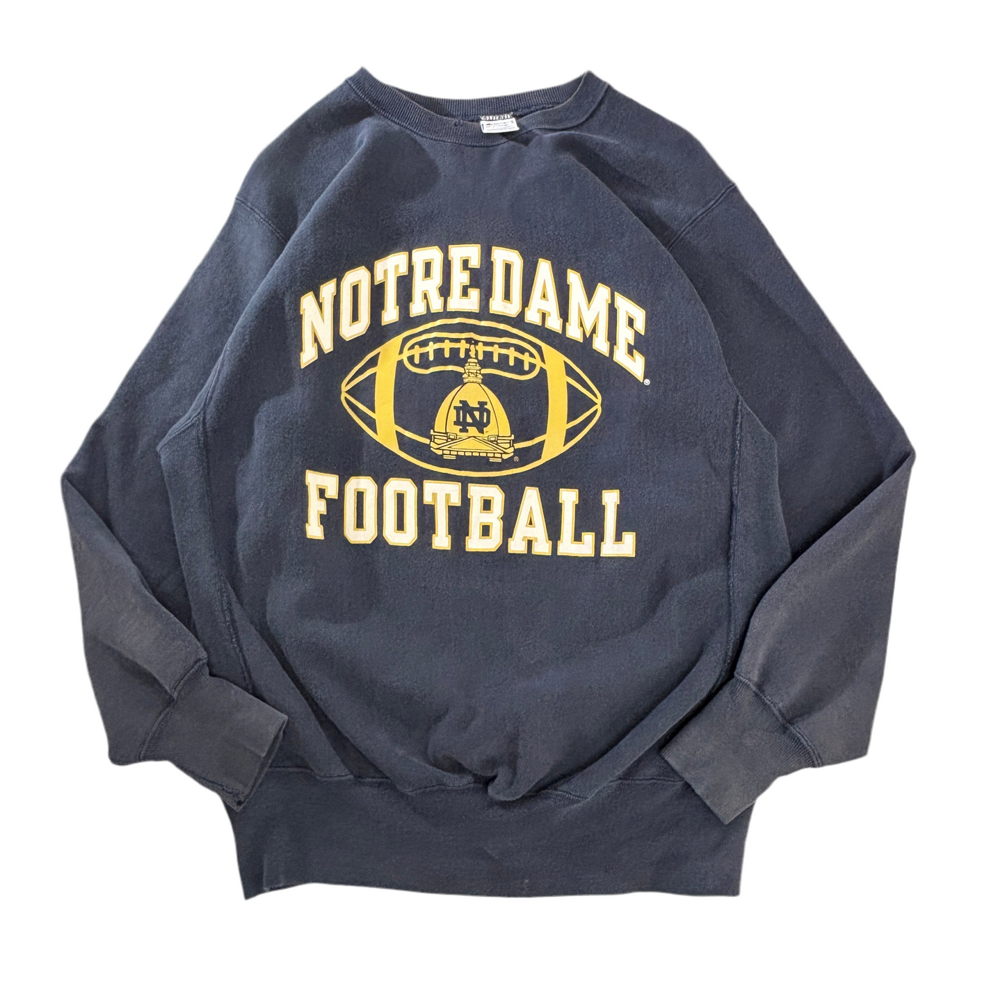 【90s USA製】Champion Reverse Weave スウェット XL 紺×イエロー ノートルダム大学 フットボール リバースウィーブ　フェード