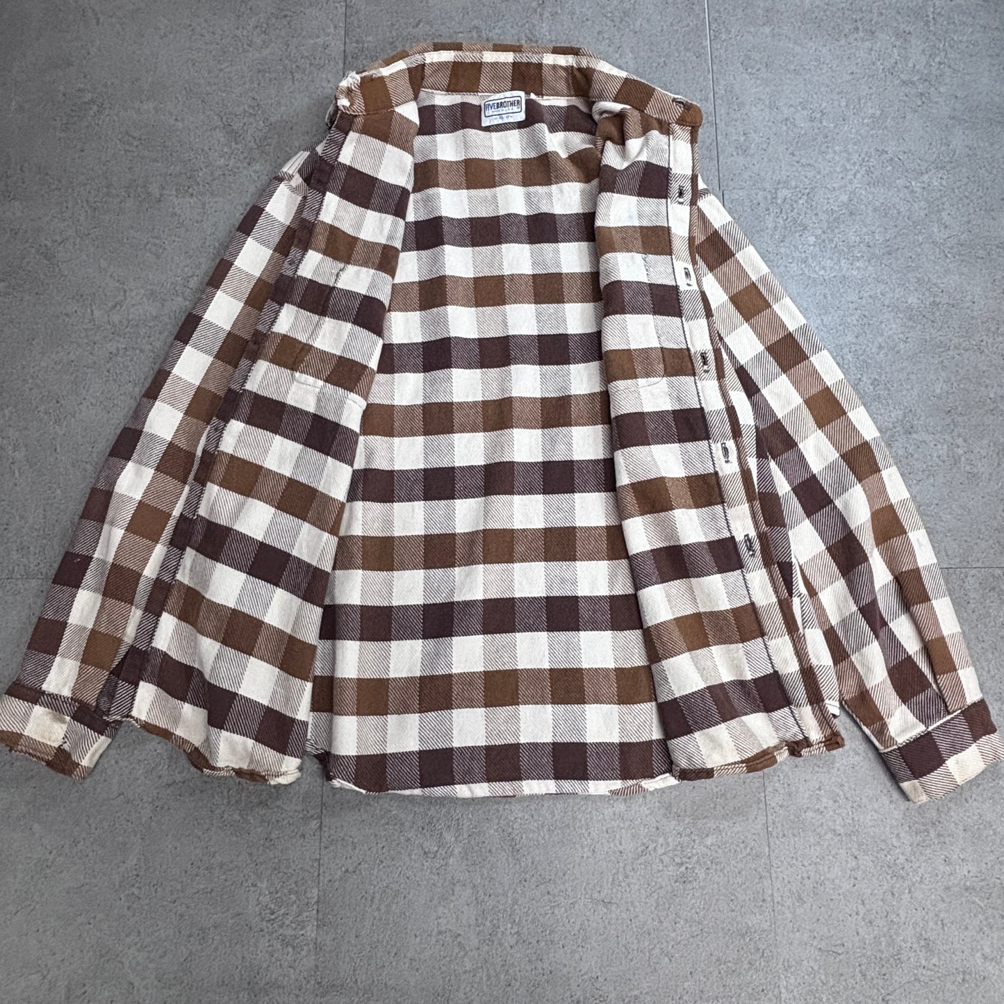 【FIVE BROTHER ヘビーフランネルシャツ】ファイブブラザー USA製 ブラウンチェック ネルシャツ 古着/8-11