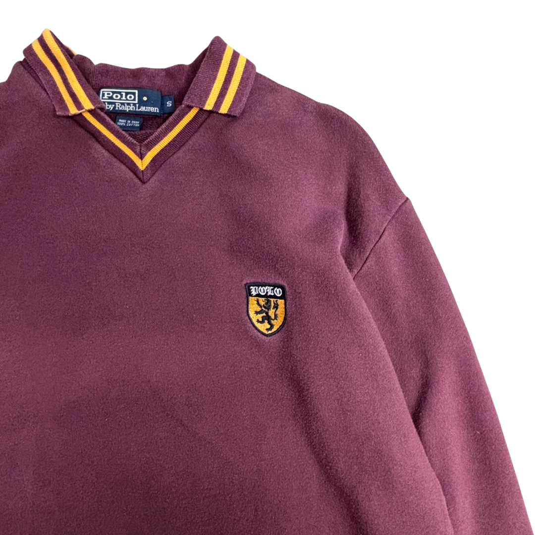 【Polo by Ralph Lauren Vネックスウェット Sサイズ】ポロ ラルフローレン ワッペンロゴ 刺繍ロゴ バーガンディ 100%コットン/2-97