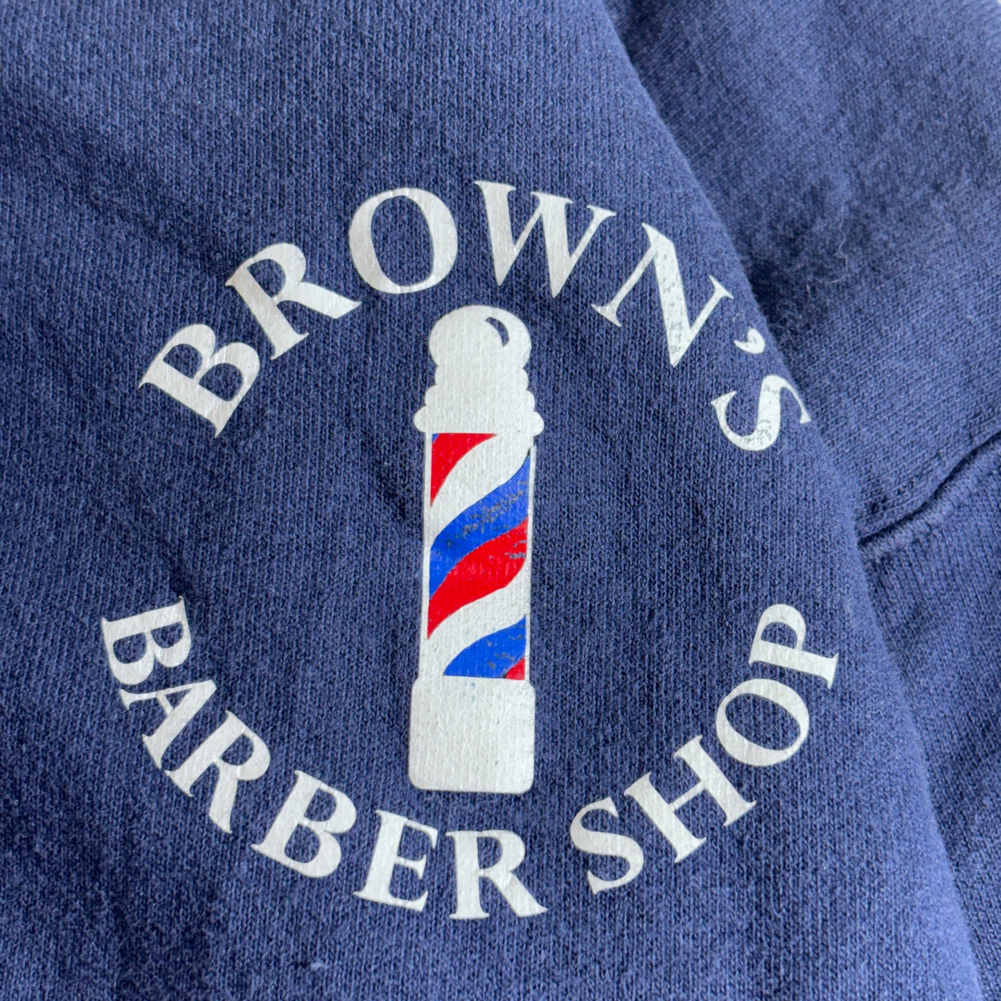 【90s Hanes ULTIMATE “BROWN’S Old Fashioned BARBER SHOP” スウェット XL】バックプリント 企業系 バーバーショップ アドバタイジング/2-77