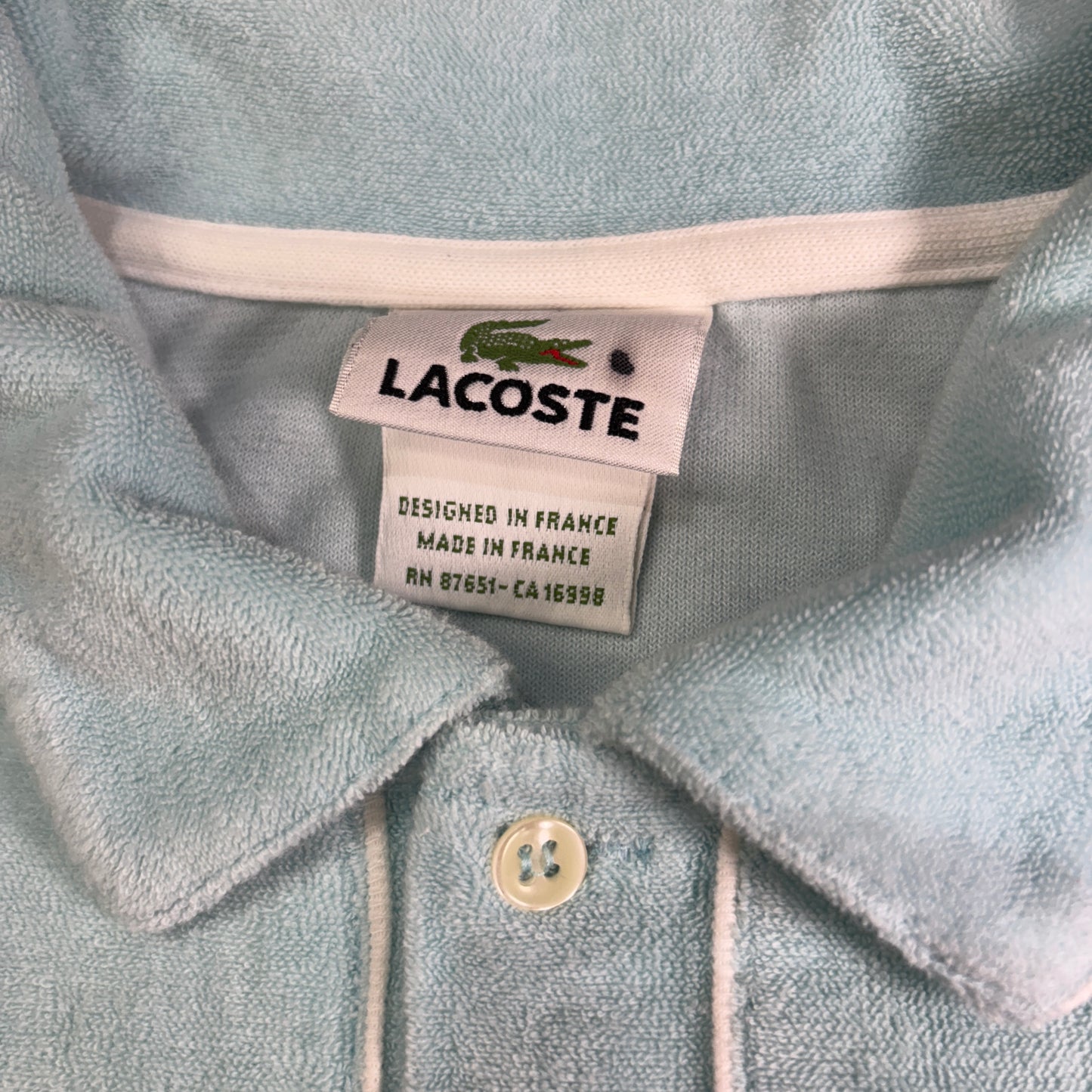 90s フランス製 LACOSTE ラコステ タオル地 ポロシャツ パイル素材 サックスブルー XL相当