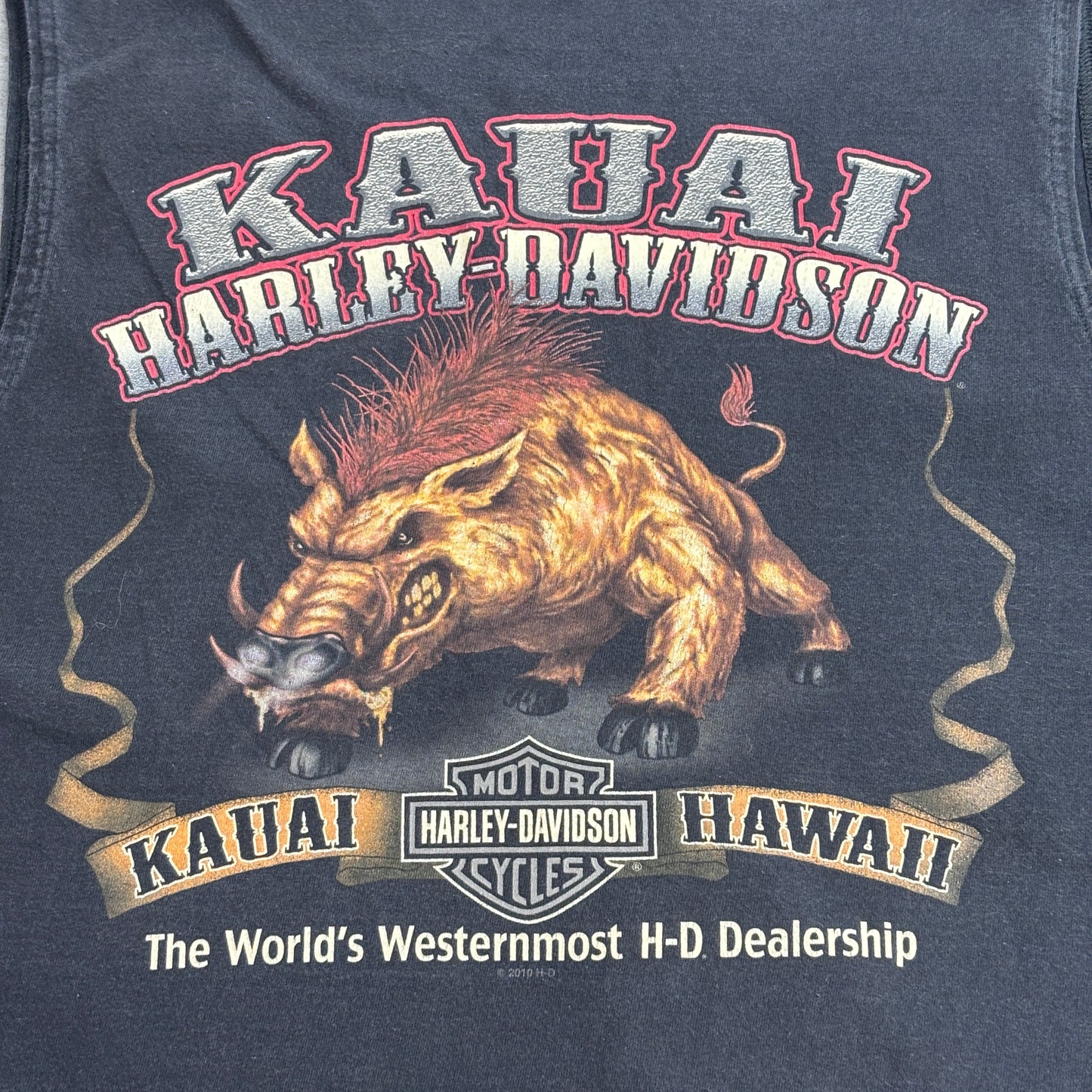【HARLEY-DAVIDSON ノースリーブTシャツ】KAUAI HAWAII / 2011コピーライト / ブラック/7-84