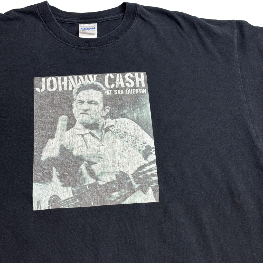 【Johnny Cash “At San Quentin” フォトプリントTシャツ】GILDAN ブラック XLサイズ ジョニー・キャッシュ バンドT 古着/7-102
