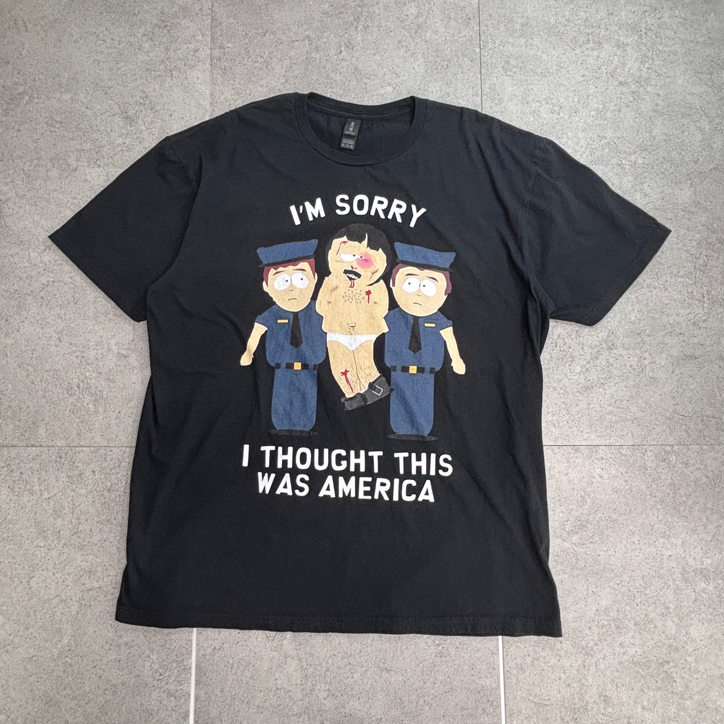 【South Park “I’m Sorry I Thought This Was America” Tシャツ】サウスパーク ランディ ブラック GILDAN アニメT 古着/6-4