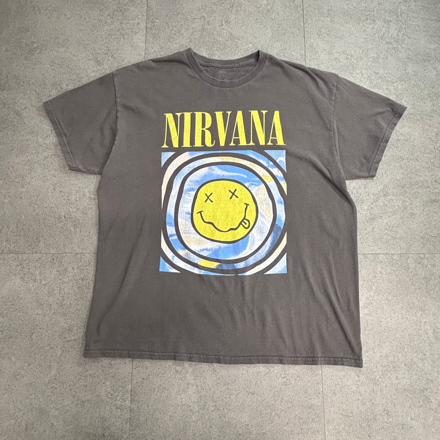 【NIRVANA】スマイルロゴ プリントTシャツ ブラック Lサイズ/7-95