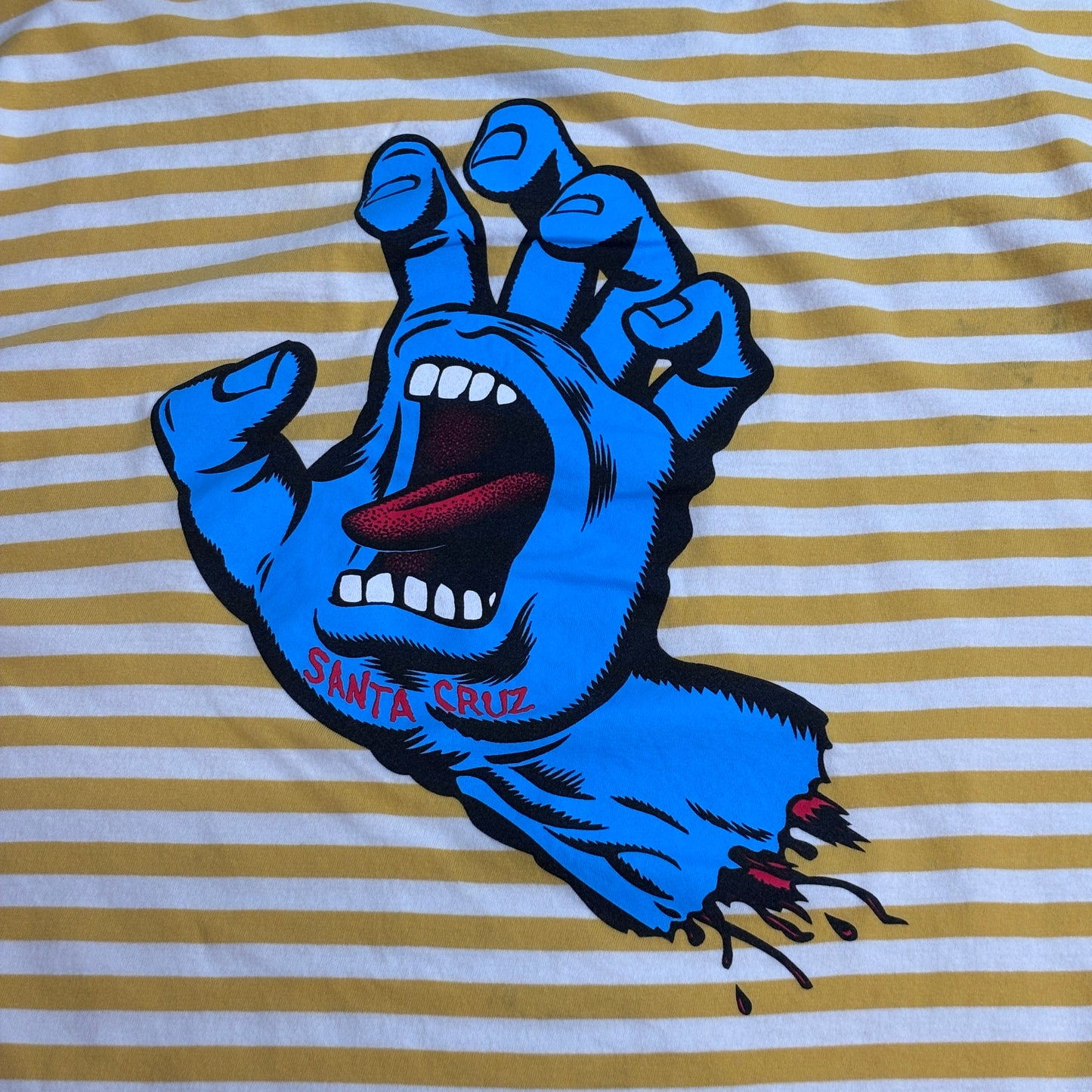 【SANTA CRUZ Screaming Hand ボーダーTシャツ XL イエロー×ホワイト】7-105