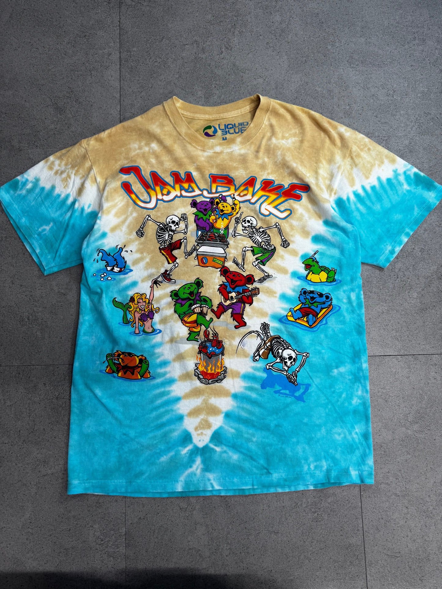 【Grateful Dead LIQUID BLUE JAM BAKE タイダイTシャツ】両面プリント ベージュ×ターコイズ Mサイズ/8-66