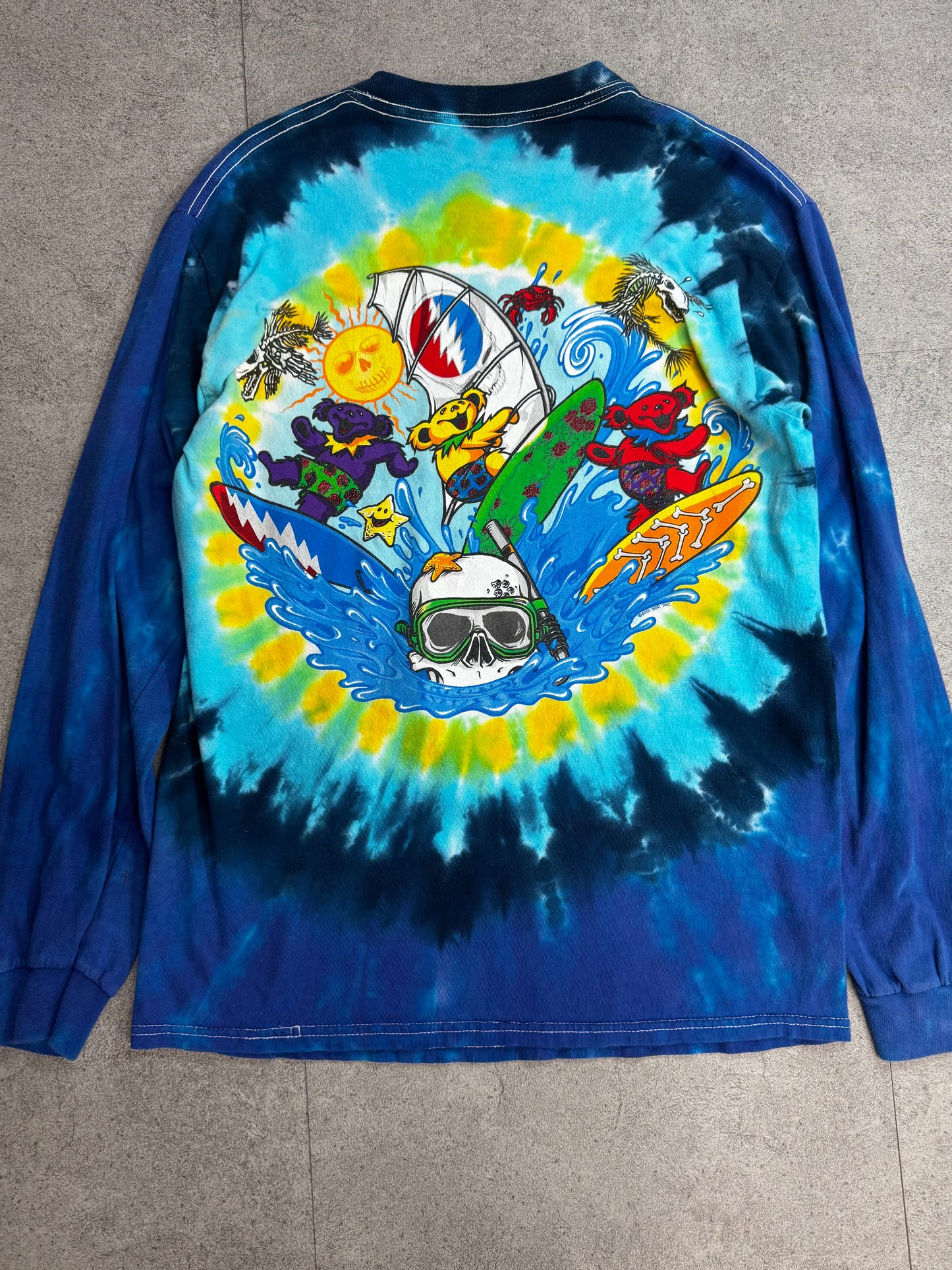 【Grateful Dead SUMMERTIME タイダイ ロングスリーブTシャツ】Liquid Blue ダンシングベア スカル サーフ 両面プリント 2000s 古着/8-67