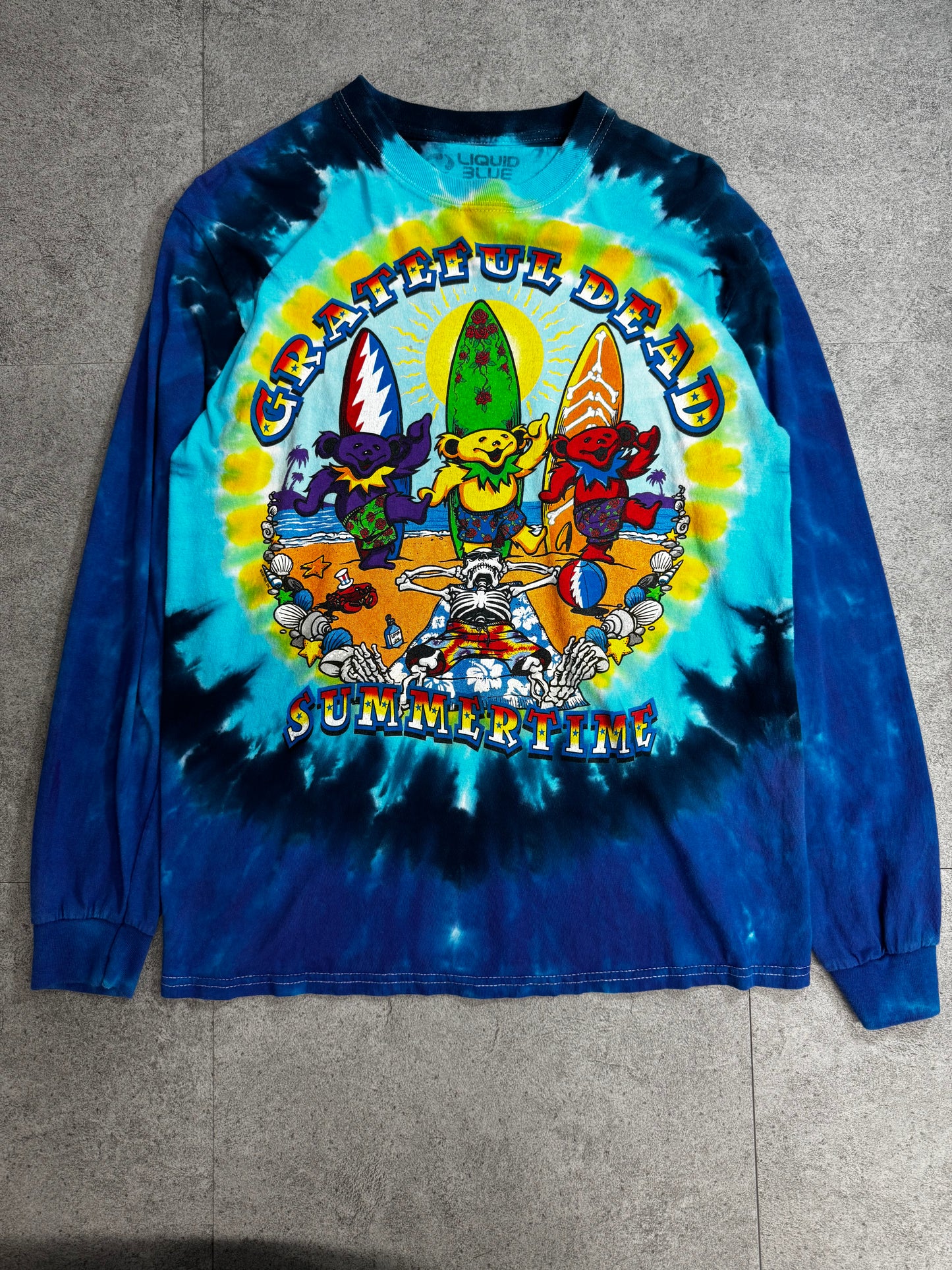 【Grateful Dead SUMMERTIME タイダイ ロングスリーブTシャツ】Liquid Blue ダンシングベア スカル サーフ 両面プリント 2000s 古着/8-67
