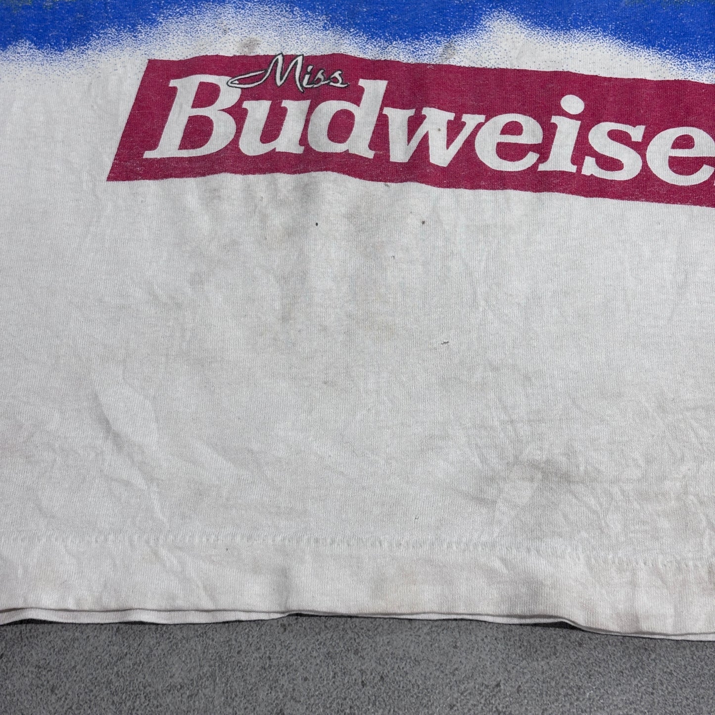 【Budweiser 1991 Miss Budweiser プリントTシャツ】バドワイザー ハイドロプレーン Bernie Little WORLD CHAMPION USA製 90s BEST Fruit of the Loom 古着/8-33