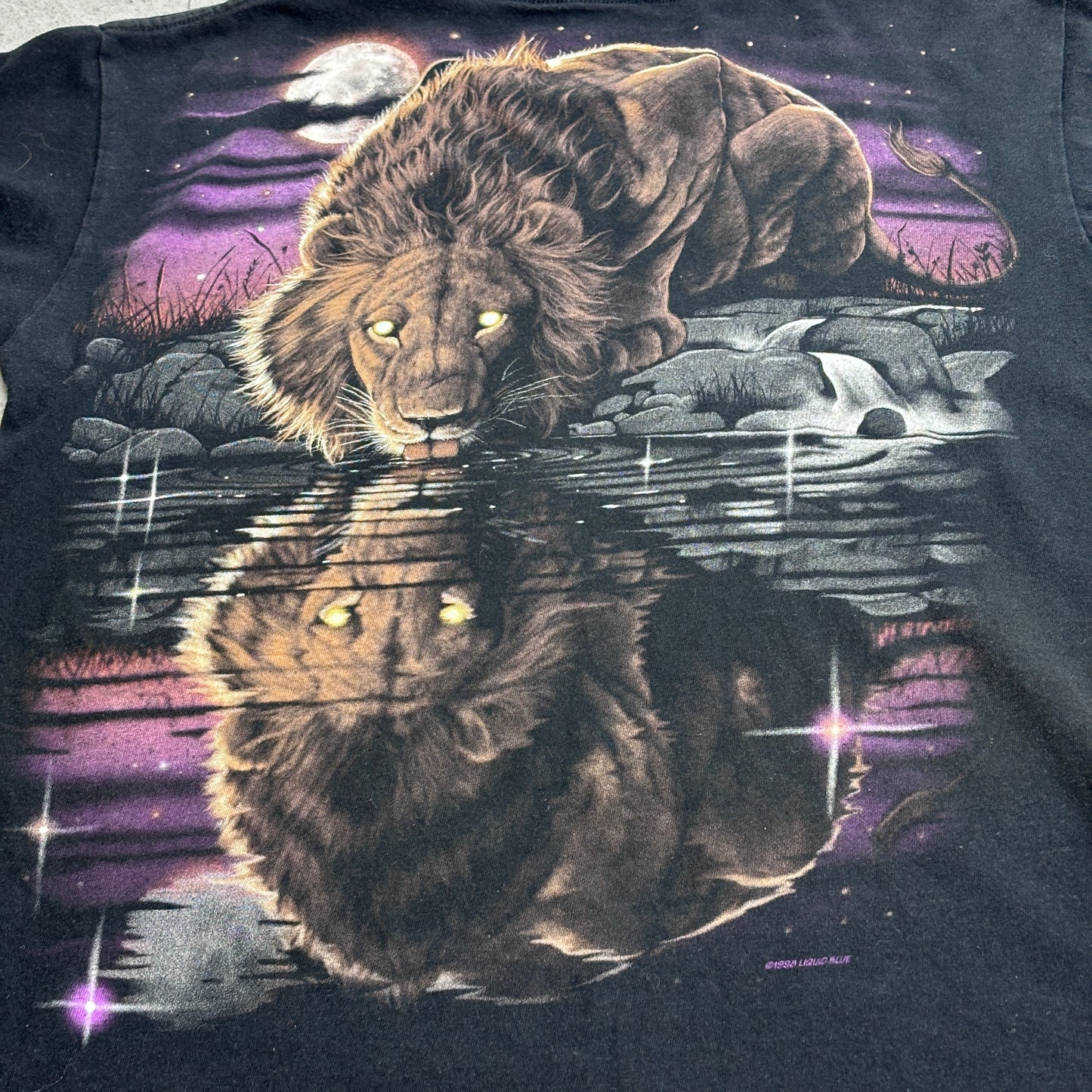 1998 LIQUID BLUE ライオン アニマルプリントTシャツ USA企画 ブラック L｜両面プリント/3-40