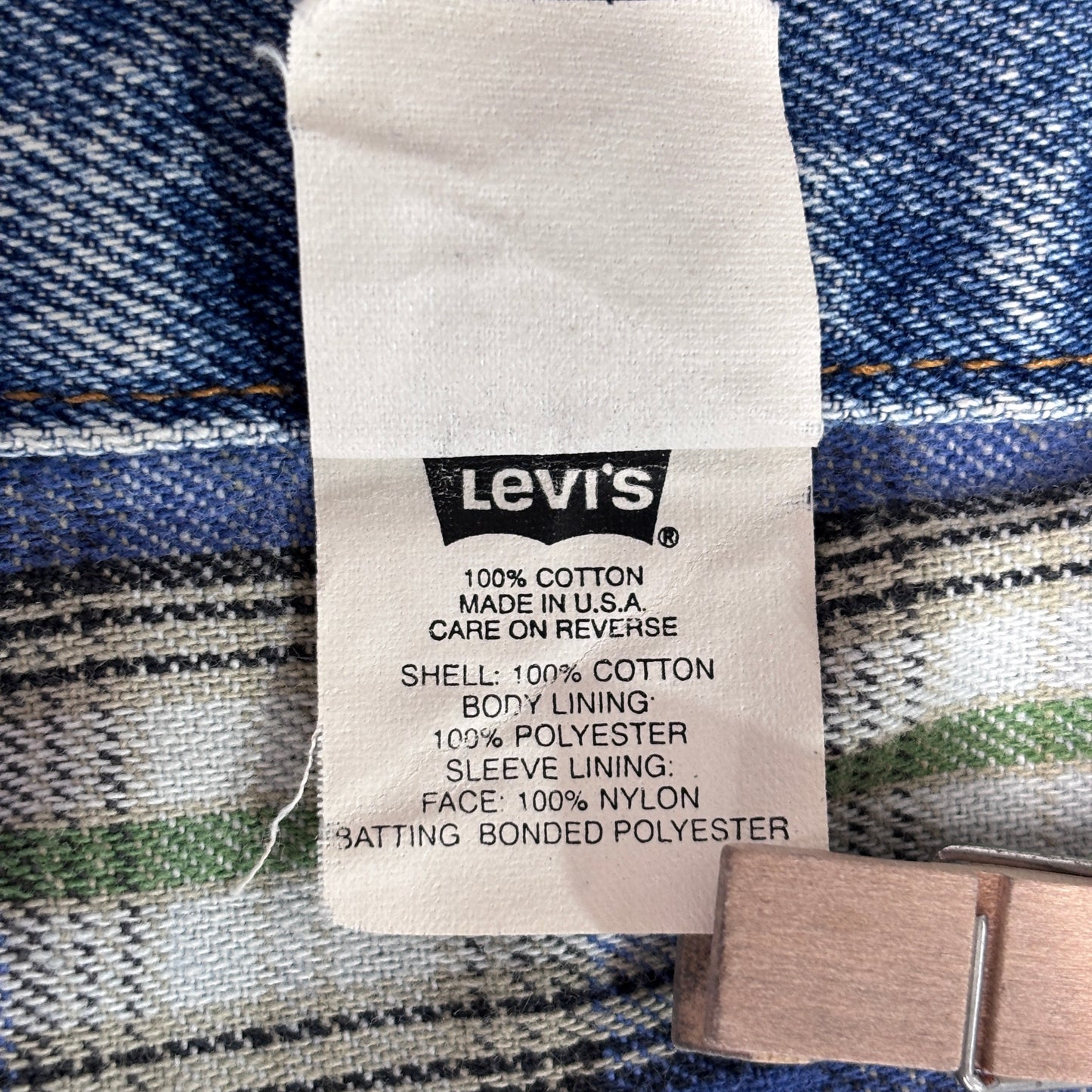 Levi’s USA製 チェックライナー 中綿デニムジャケット LARGE ブルーデニム ブランケットライナー/4-1