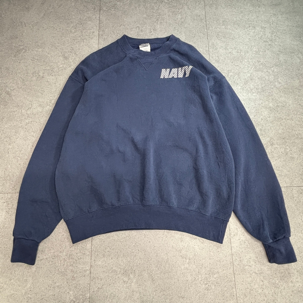 【U.S. NAVY SOFFE USA製 スウェット】ネイビー L 両面プリント ミリタリー アメリカ海軍 古着/9-14