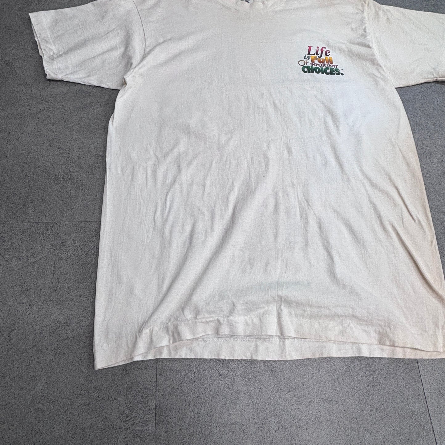 【90s GREAT IMPRESSIONS ワインボトル 総柄Tシャツ】ホワイト USA製 FRUIT OF THE LOOM XL 1994年コピーライト/8-48
