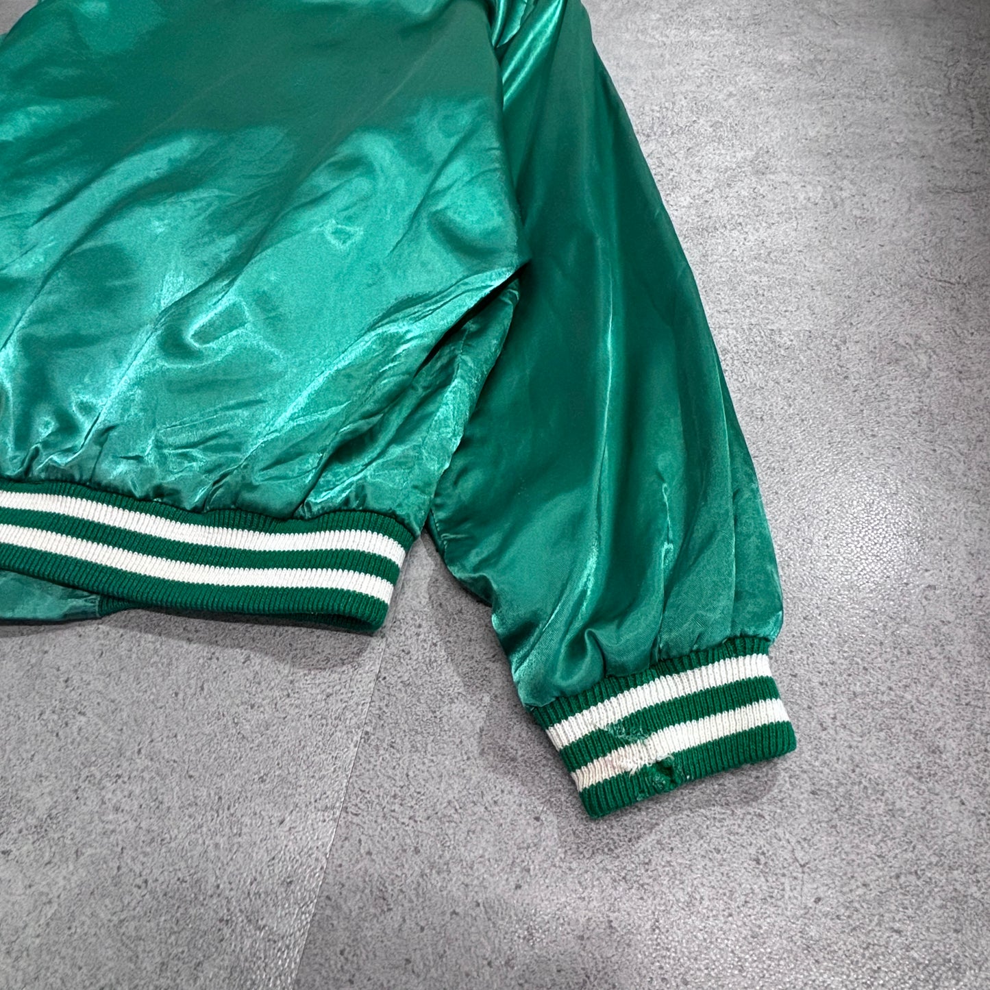 7UP ナイロンスタジャン / 企業ロゴ刺繍 / グリーン × ホワイト / 80s〜90s アドバタイジングジャケット1-7