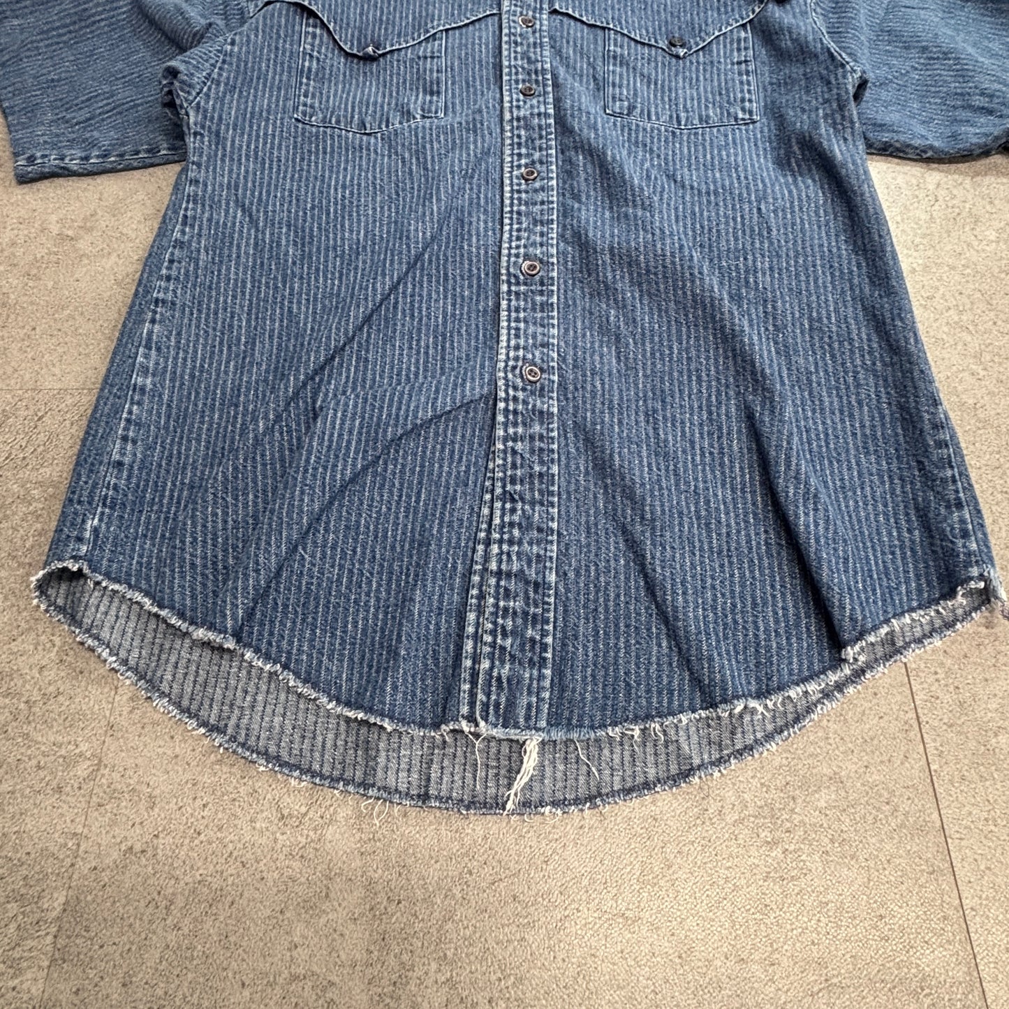 【Panhandle Slim デニムウエスタンシャツ 半袖】ストライプ カットオフ パンハンドルスリム 古着/5-7