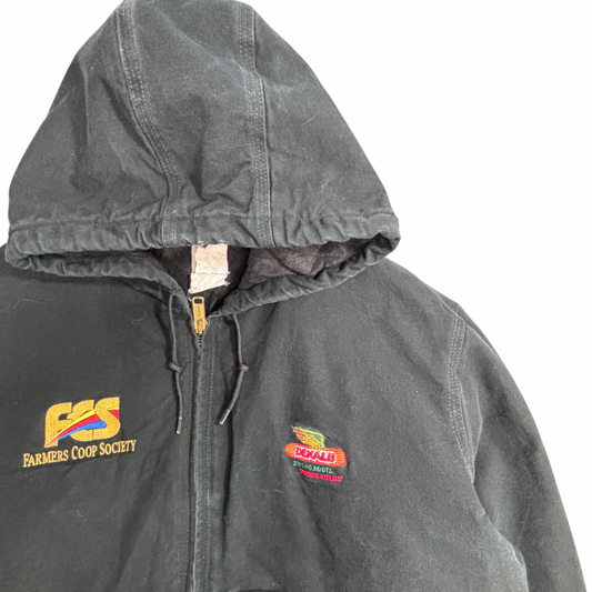 Carhartt カーハート アクティブジャケット USA製 90s ダックパーカー 企業ロゴ ワークジャケット J13 BLK/3-14