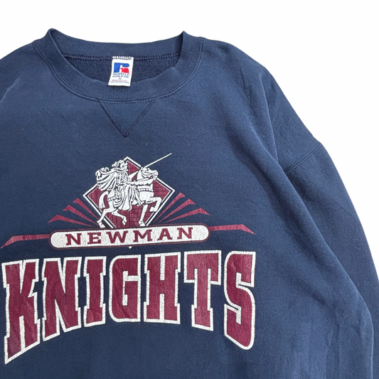 【90s Russell Athletic NEWMAN KNIGHTS スウェット】USA製 XL ラッセルアスレチック カレッジ ネイビー 古着/9-8