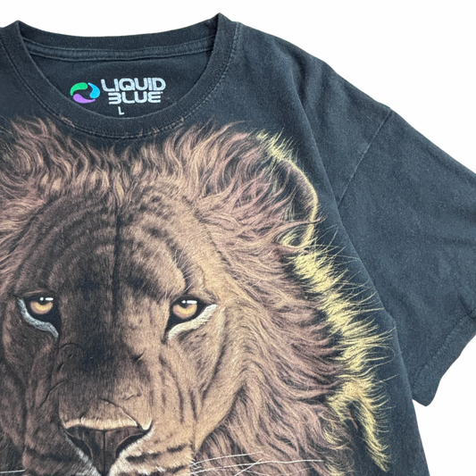 1998 LIQUID BLUE ライオン アニマルプリントTシャツ USA企画 ブラック L｜両面プリント/3-40