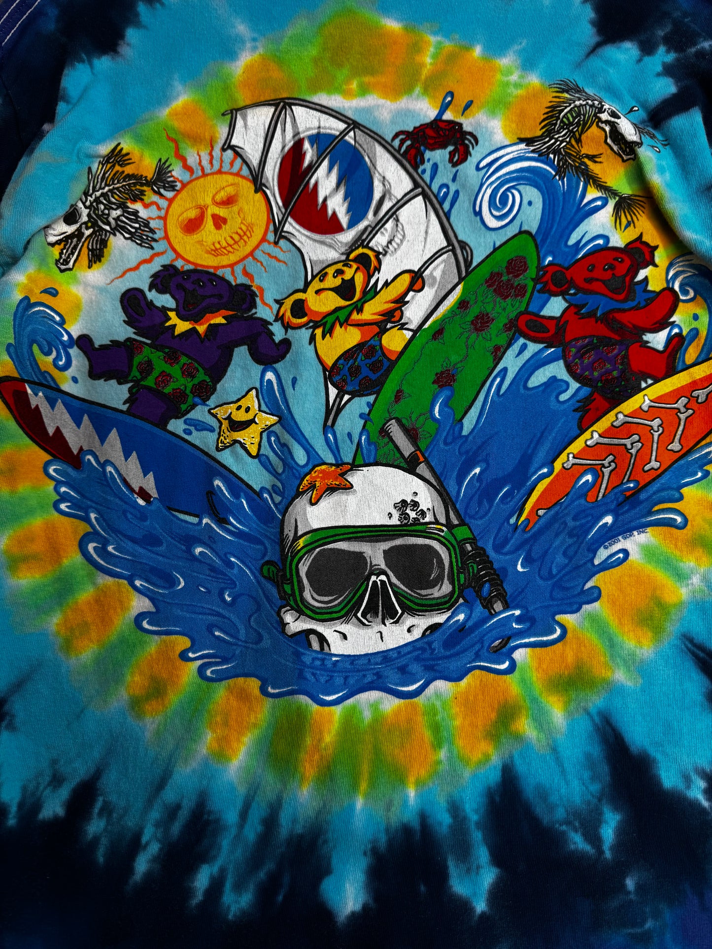 【Grateful Dead SUMMERTIME タイダイ ロングスリーブTシャツ】Liquid Blue ダンシングベア スカル サーフ 両面プリント 2000s 古着/8-67