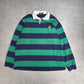 LAUREN RALPH LAUREN ラガーシャツ XL ボーダー 長袖 ラルフローレン グリーン ネイビー 刺繍ロゴ コットン4/48