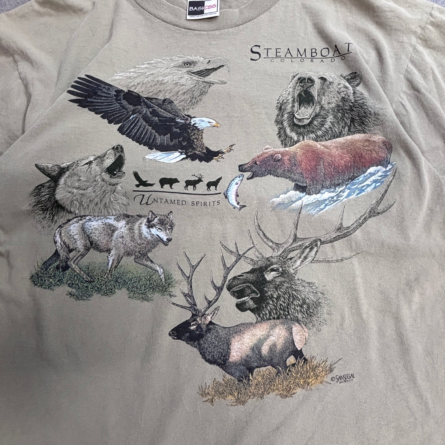 【STEAMBOAT COLORADO アニマルプリントTシャツ】USA製 BASICS 90s ネイチャー アウトドア L/7-29