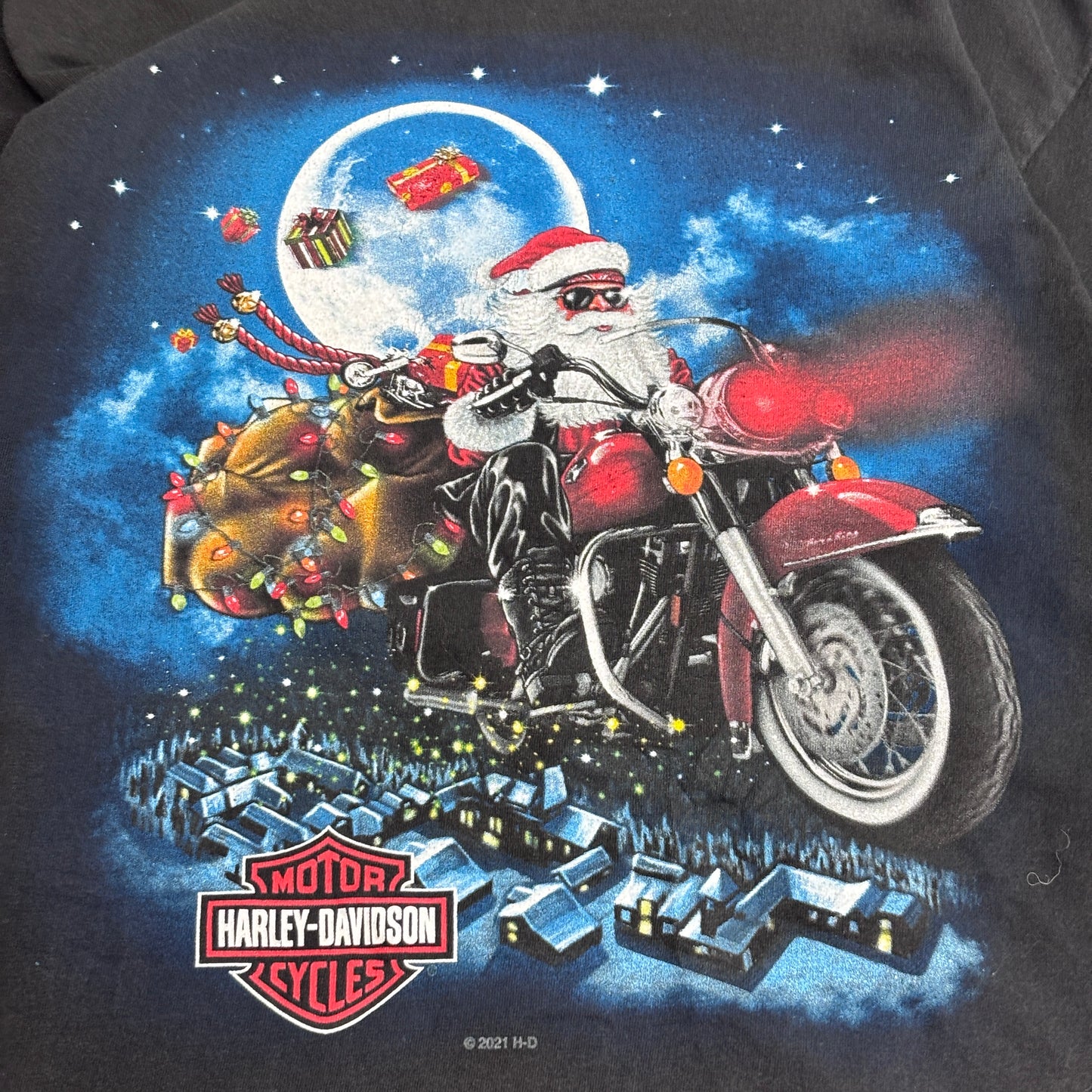 【HARLEY-DAVIDSON サンタクロース バイク クリスマス ロングスリーブTシャツ】2021年 M ブラック 両面プリント 袖プリント/8-44