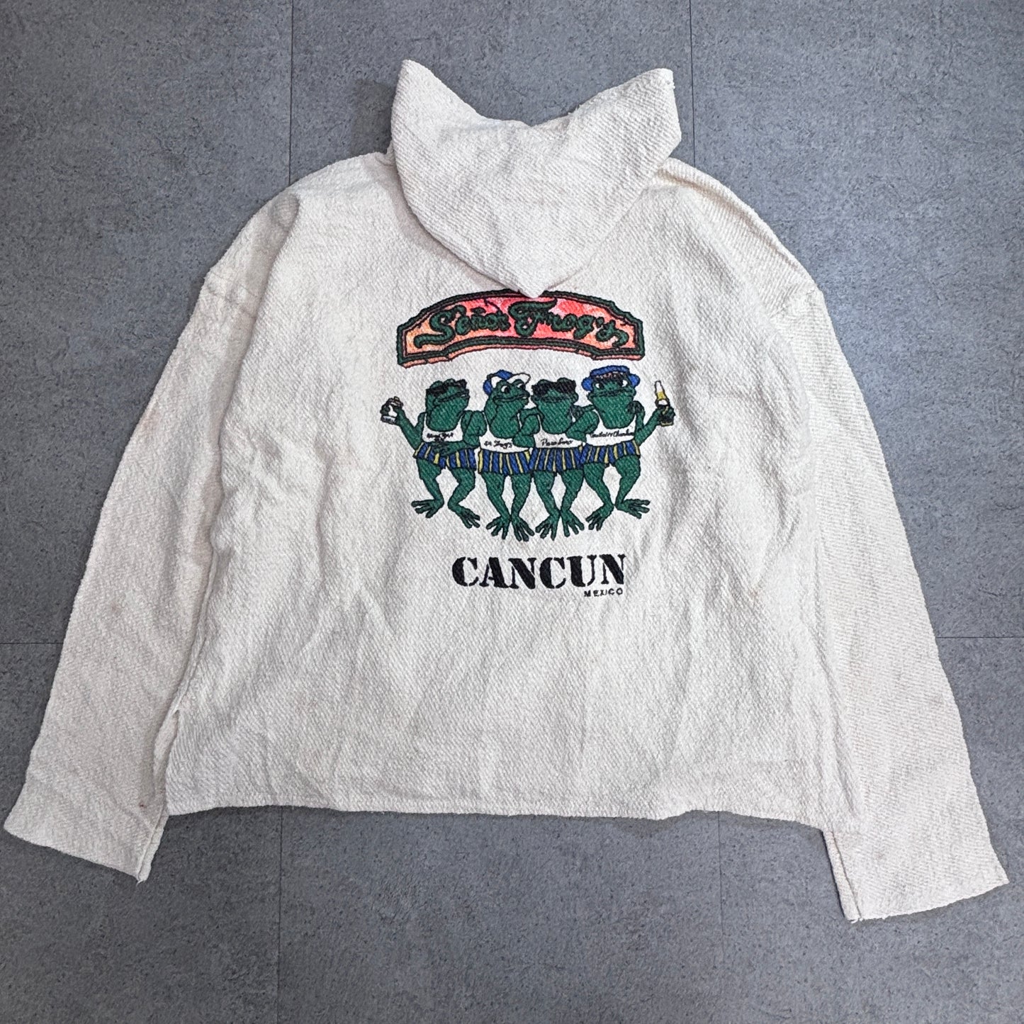 CANCUN メキシカンパーカー メキシコ カンクン フロッグ刺繍 プルオーバー パーカー オフホワイト/3-19