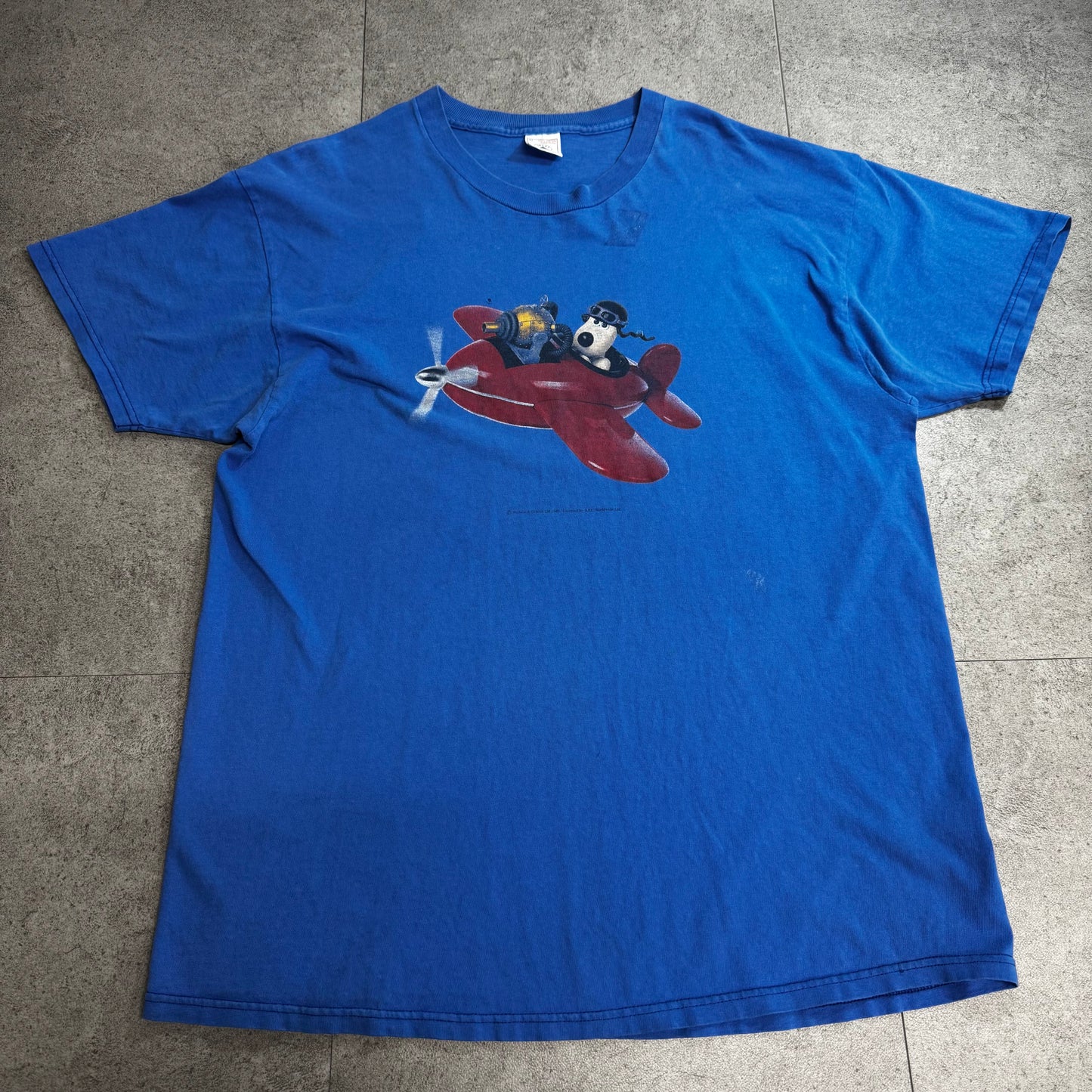 【Wallace & Gromit 飛行機プリントTシャツ】ウォレスとグルミット / DELTA / キャラクターTシャツ / ブルー/7-67