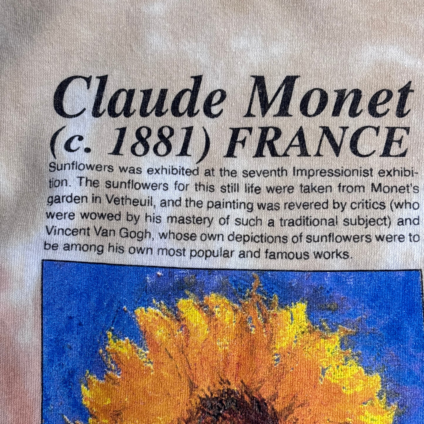 【Claude Monet “TOURNESOLS” アートプリントTシャツ】モネ / ひまわり / アートT / タイダイ染め / ベージュ系/7-66