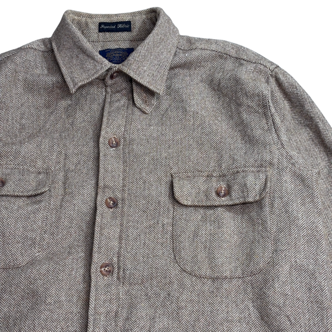 【JUDD INC. ヘリンボーン ウールシャツ】Imported Fabric エルボーパッチ ブラウン L/8-73