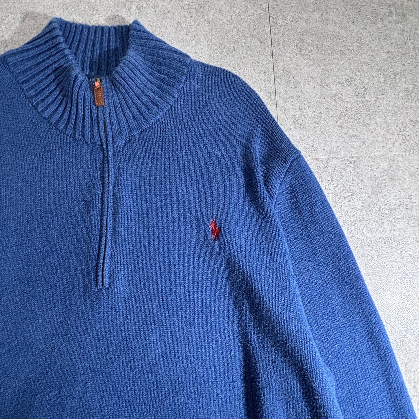 【POLO RALPH LAUREN】ハーフジップ ニット セーター XXL ブルー ワンポイント刺繍 ポロラルフローレン /2-67