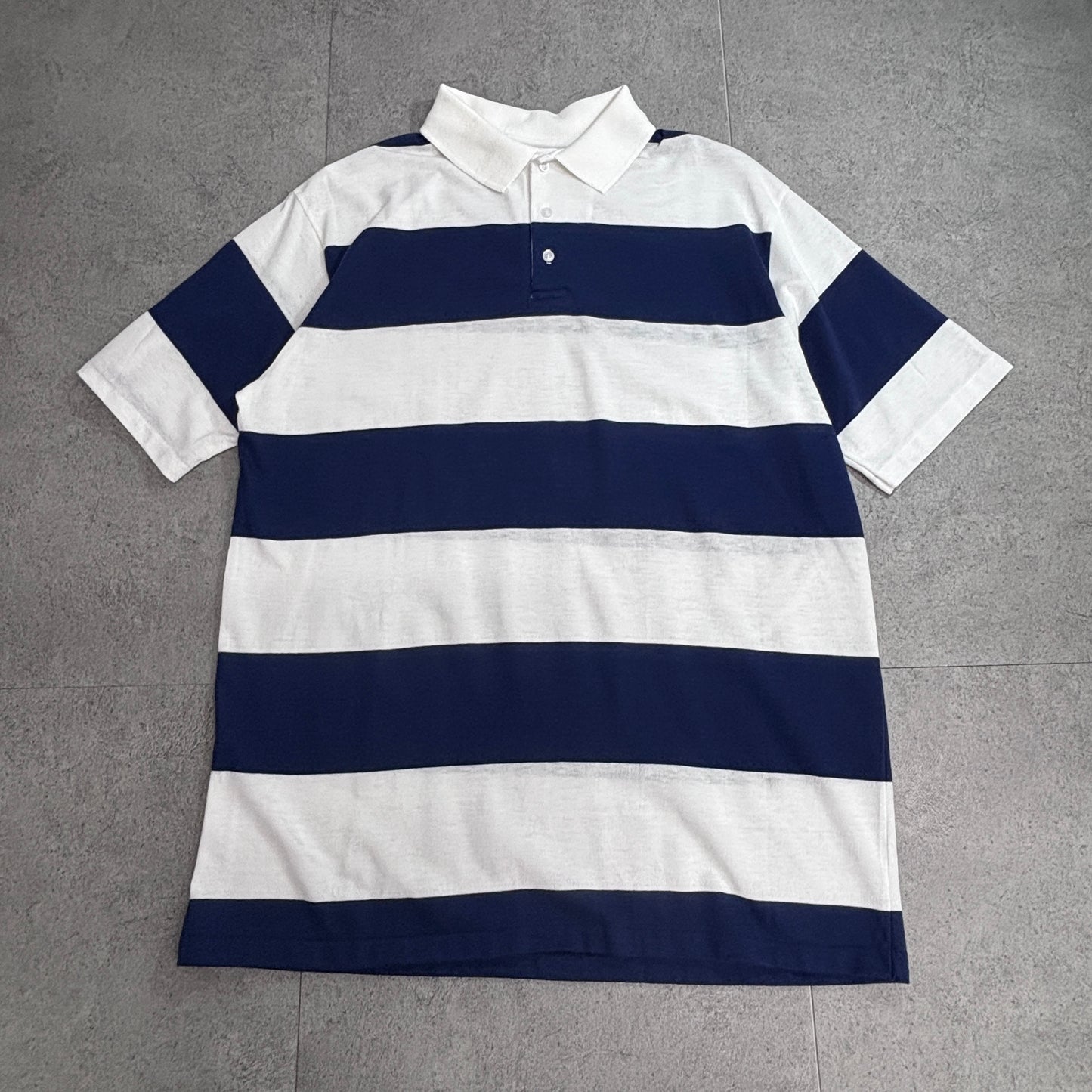 【USA製 WHANG SPORTS APPAREL ボーダー ポロシャツ】ネイビー×ホワイト XL/8-74