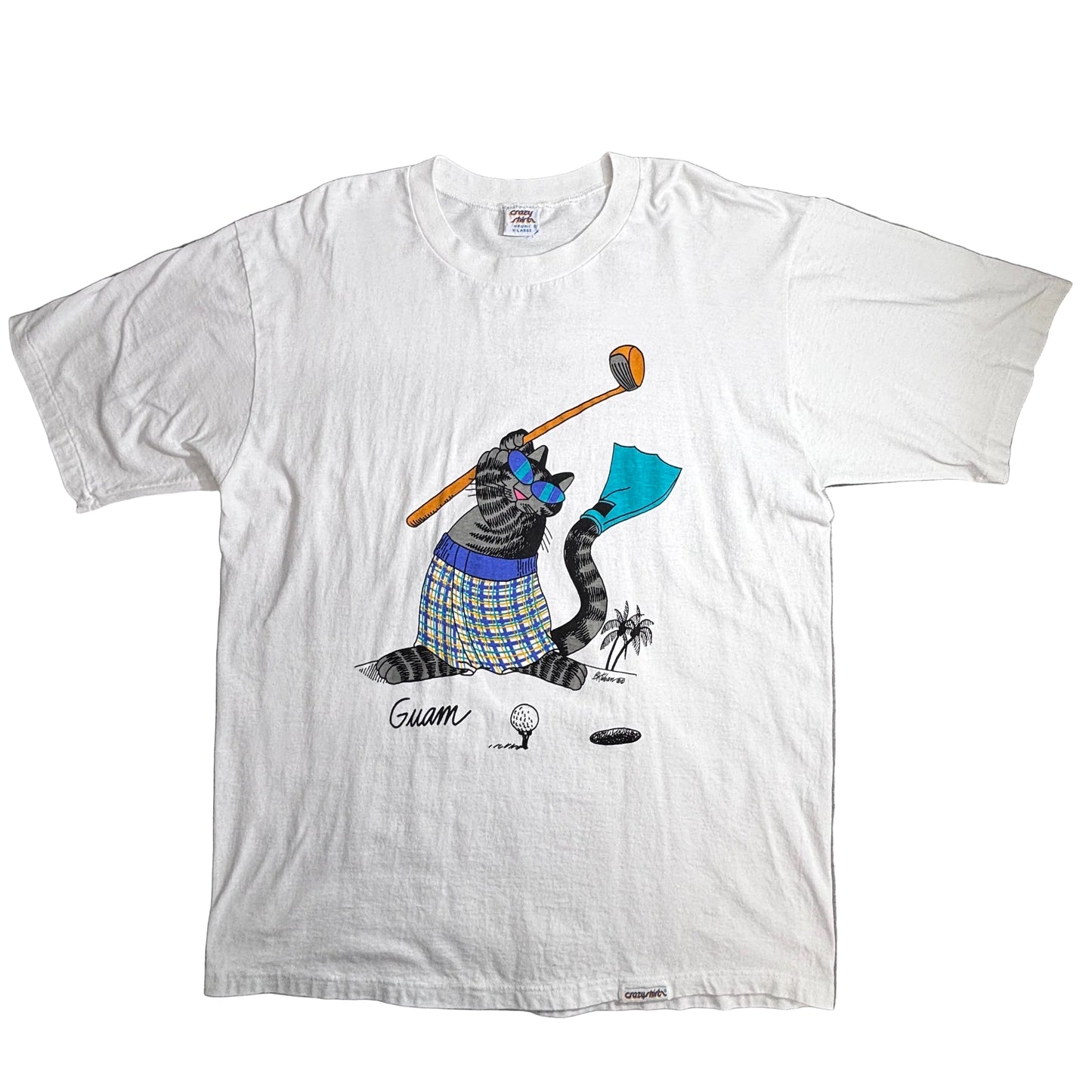 Crazy Shirts “Guam Cat Golfer” 1990年代製 / MADE IN USA / アロハキャット ゴルフTシャツ / XL/2-26
