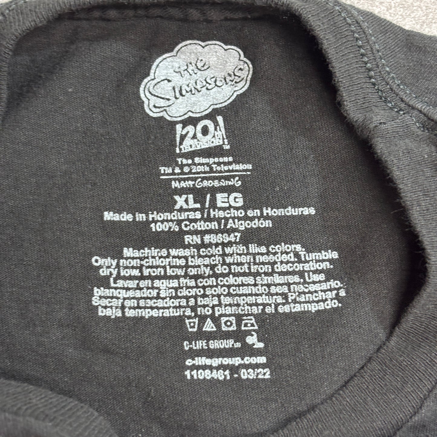 【The Simpsons ファミリーフォトプリントTシャツ】2014年 ブラック XLサイズ マット・グレイニング オフィシャル 古着/7-103