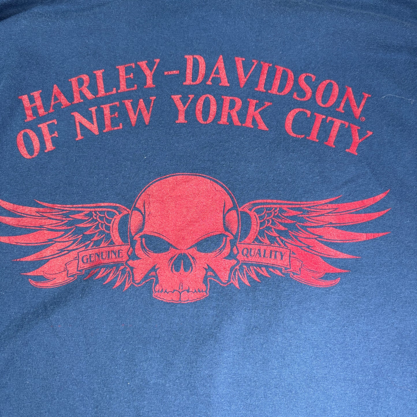 90s Harley-Davidson ロングスリーブTシャツ 3XL NYC スカル×ファイヤーパターン 青 ブルー