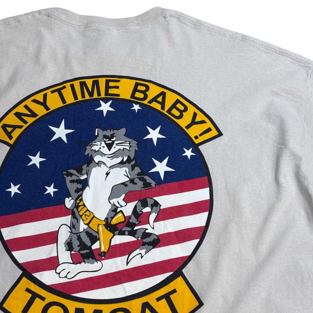 【TOMCAT ANYTIME BABY! プリントTシャツ】ミリタリー系 キャットデザイン GILDANボディ 2XL ニカラグア製 古着/8-58