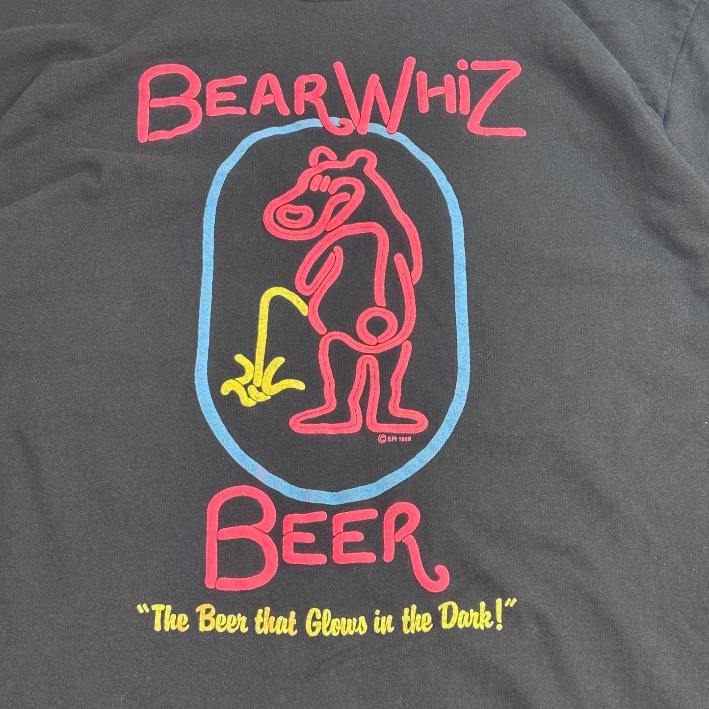 【90s USA製 BEAR WHIZ BEER 発泡プリントTシャツ】FRUIT OF THE LOOM / Bear Whiz Beer / 1988コピーライト / USA製/7-70