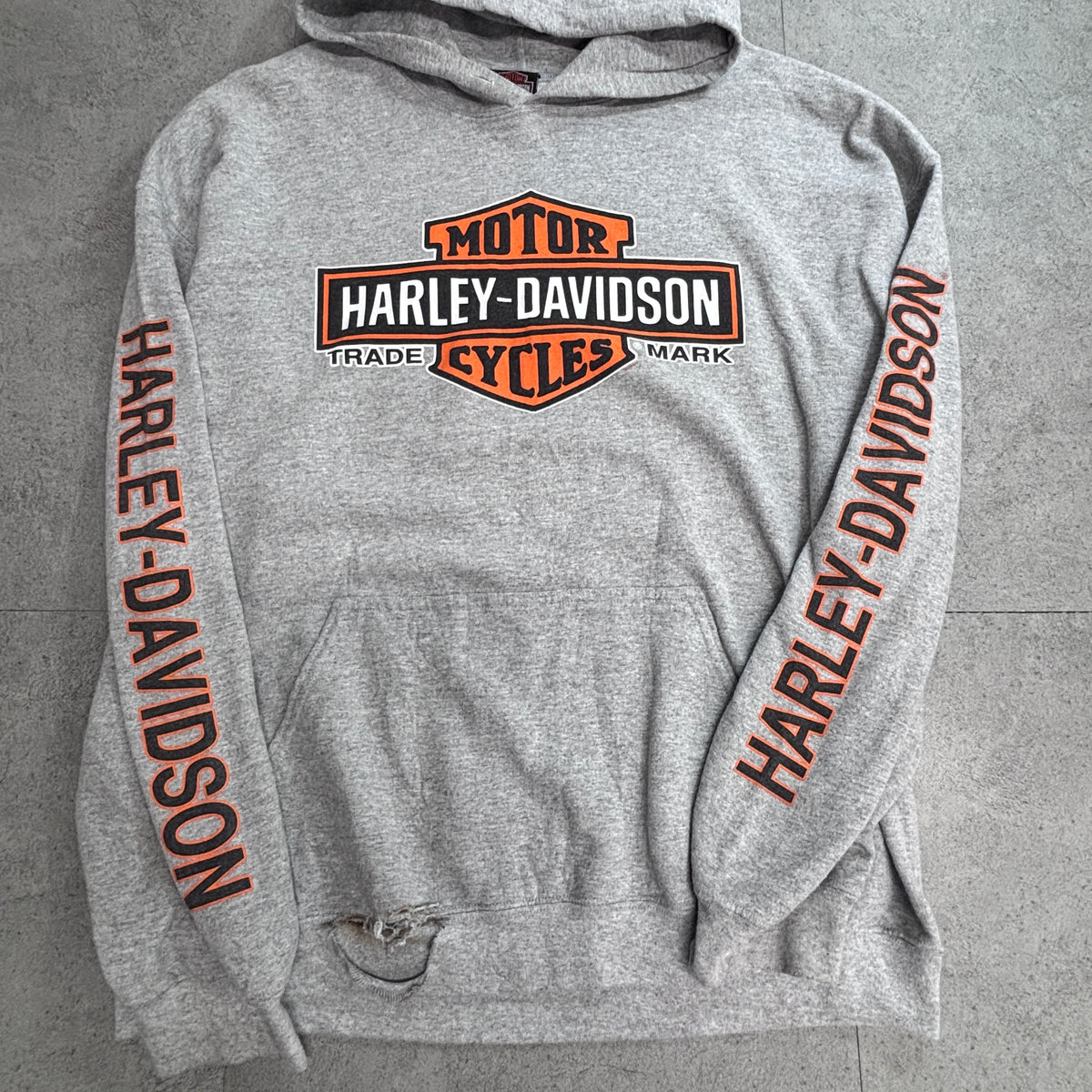 【Harley-Davidson Military Sales パーカー】ハーレーダビッドソン ミリタリー オーバーシーズツアー 両面 袖プリント XL 古着/9-4