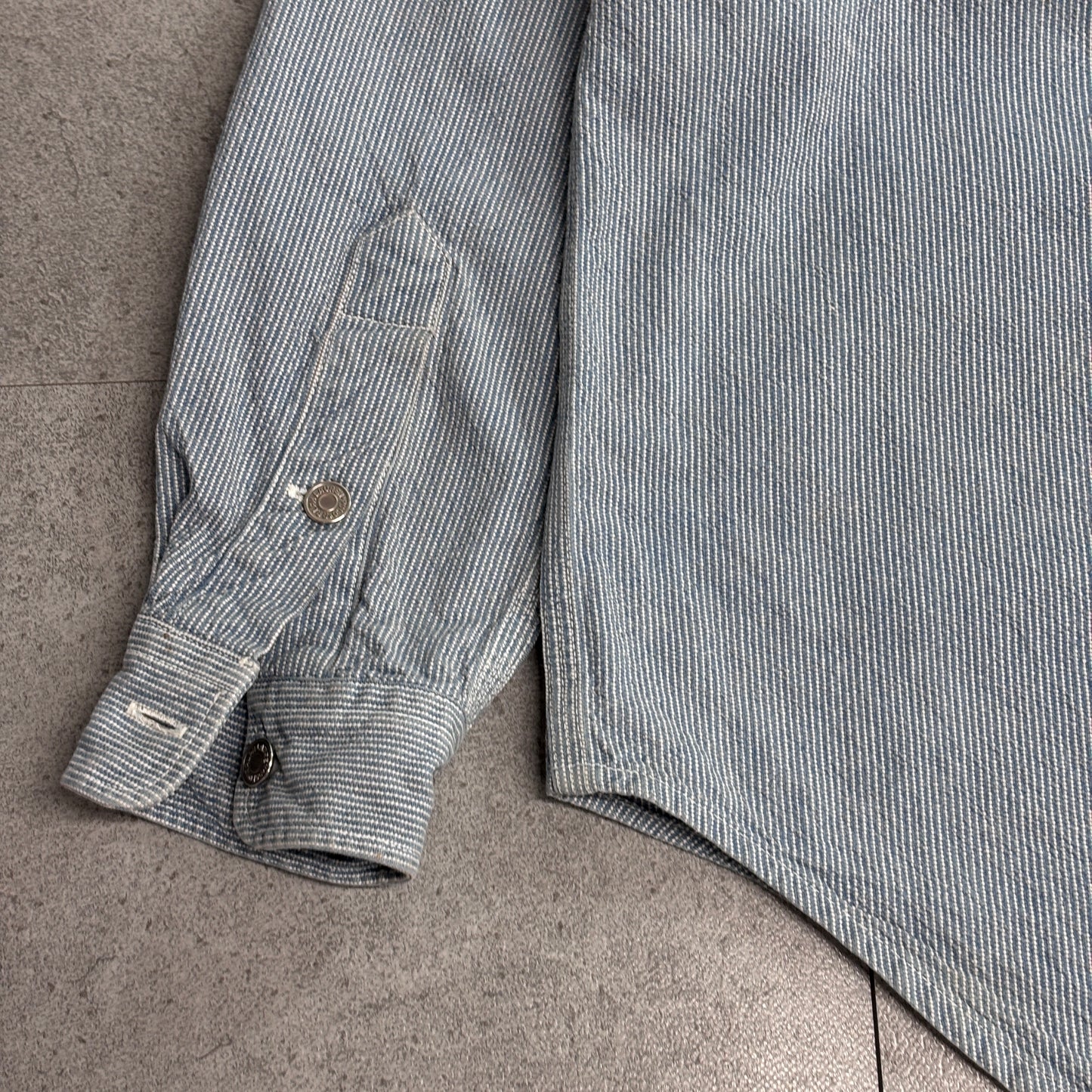 【Polo Ralph Lauren ヒッコリーストライプ ワークシャツ】ポロ ラルフローレン USA製 100%コットン 長袖シャツ 古着/8-8