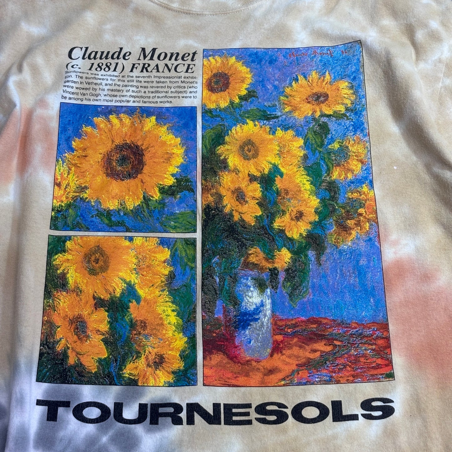 【Claude Monet “TOURNESOLS” アートプリントTシャツ】モネ / ひまわり / アートT / タイダイ染め / ベージュ系/7-66