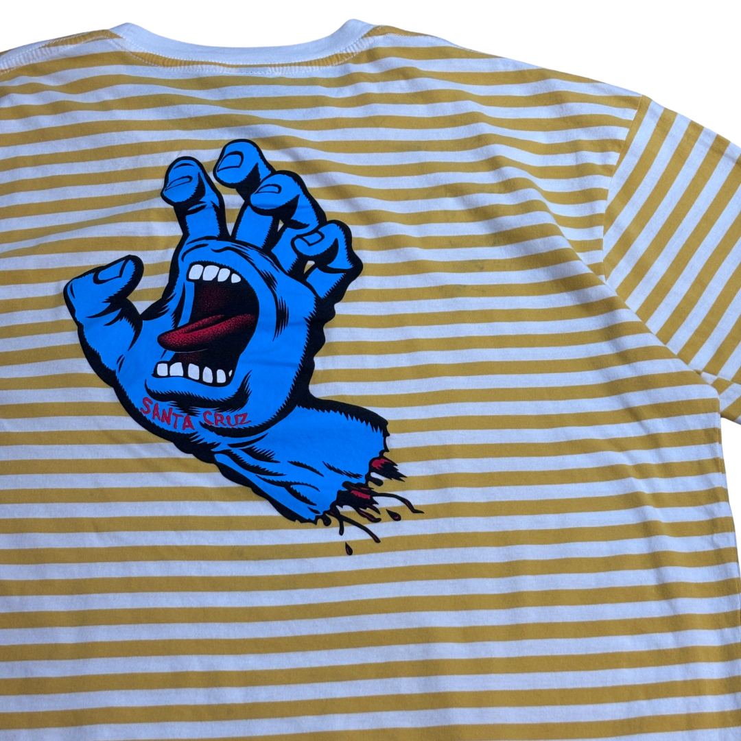 【SANTA CRUZ Screaming Hand ボーダーTシャツ XL イエロー×ホワイト】7-105